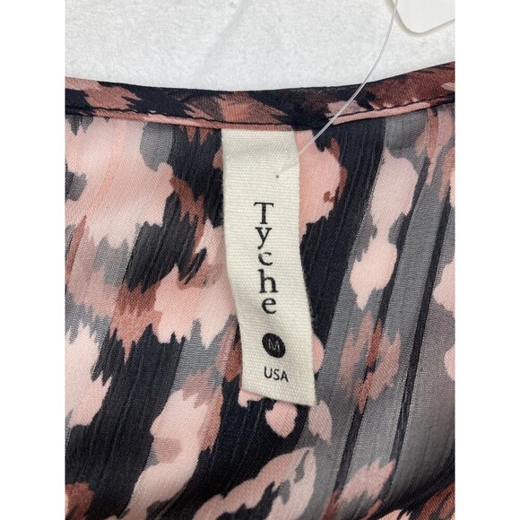 TYCHE Blouse Women Medium Black Animal Print Sheer V-Neck Elastic Sleeves - Picture 2 of 3